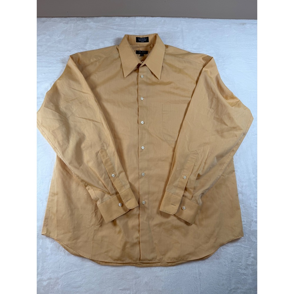 Axcess Mens Dress Shirt 16.5 34-35 Yellow Wrinkle Free Cotton ADRU0017 LS